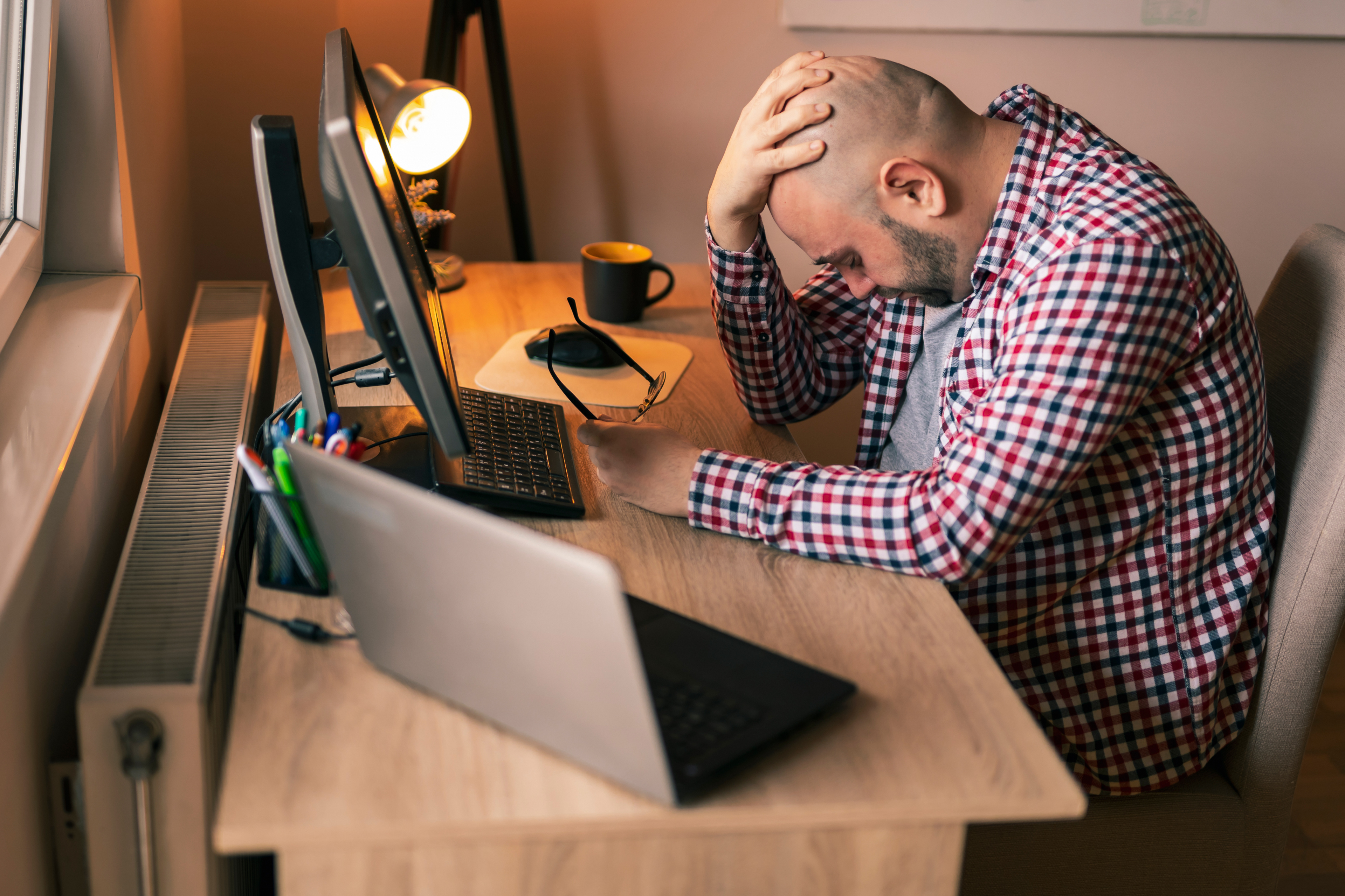 Male Programmer Stressed Out At Work