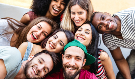 Multicultural Men And Women Taking Selfie Outside Happy Mileni