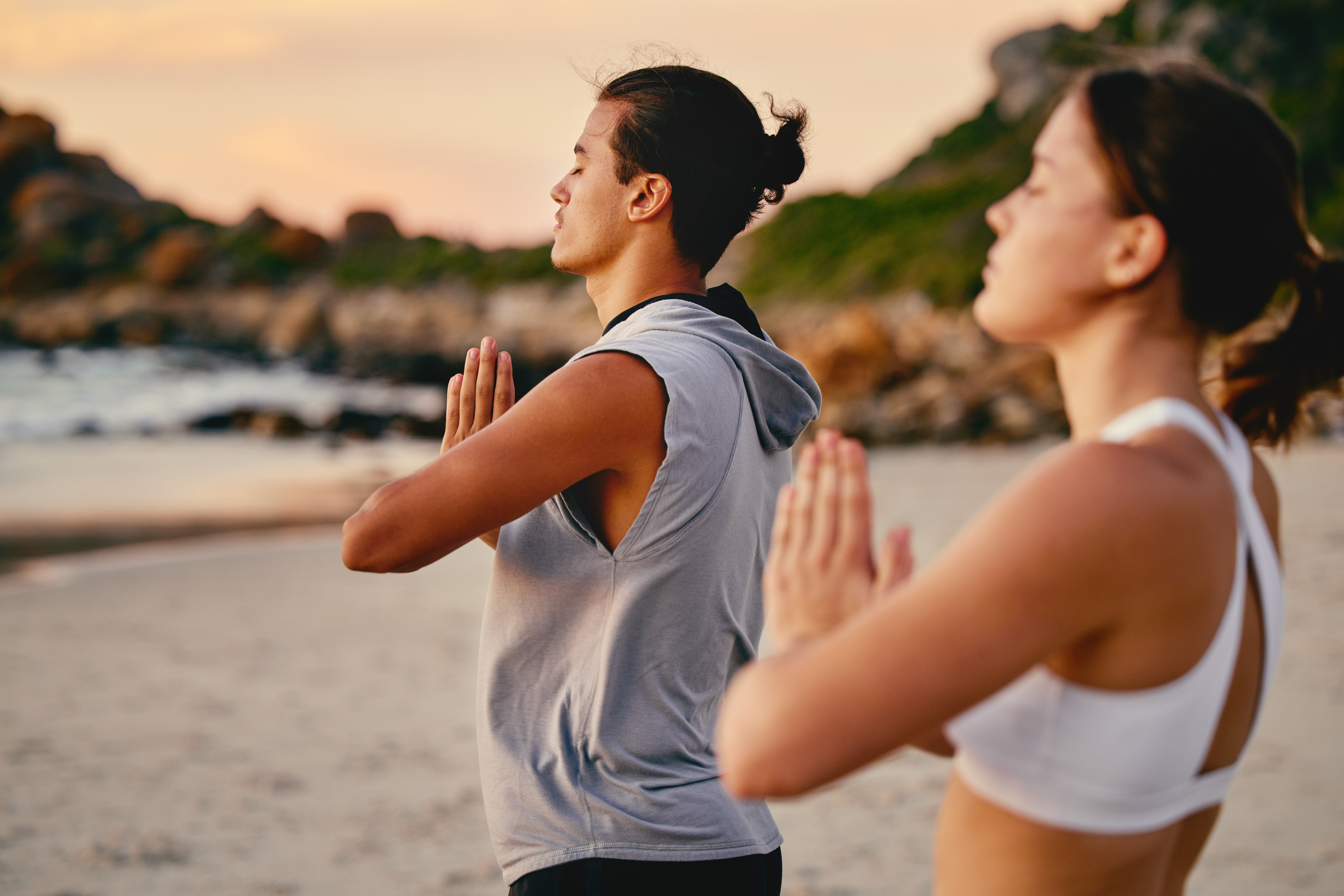 Couple Prayer Hands And Yoga Meditation At Beach 2023 01 31 23 34 29 Utc